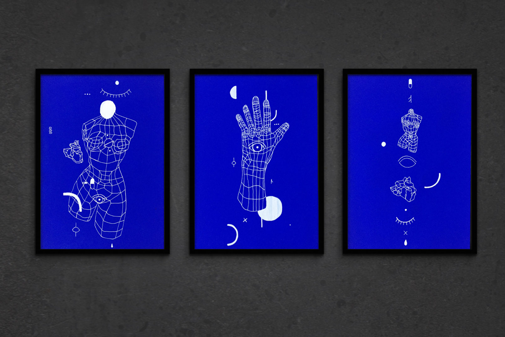 ultra marine blue paper with white drawn lines