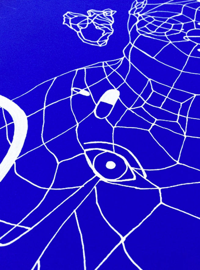 ultra marine blue paper with white drawn lines