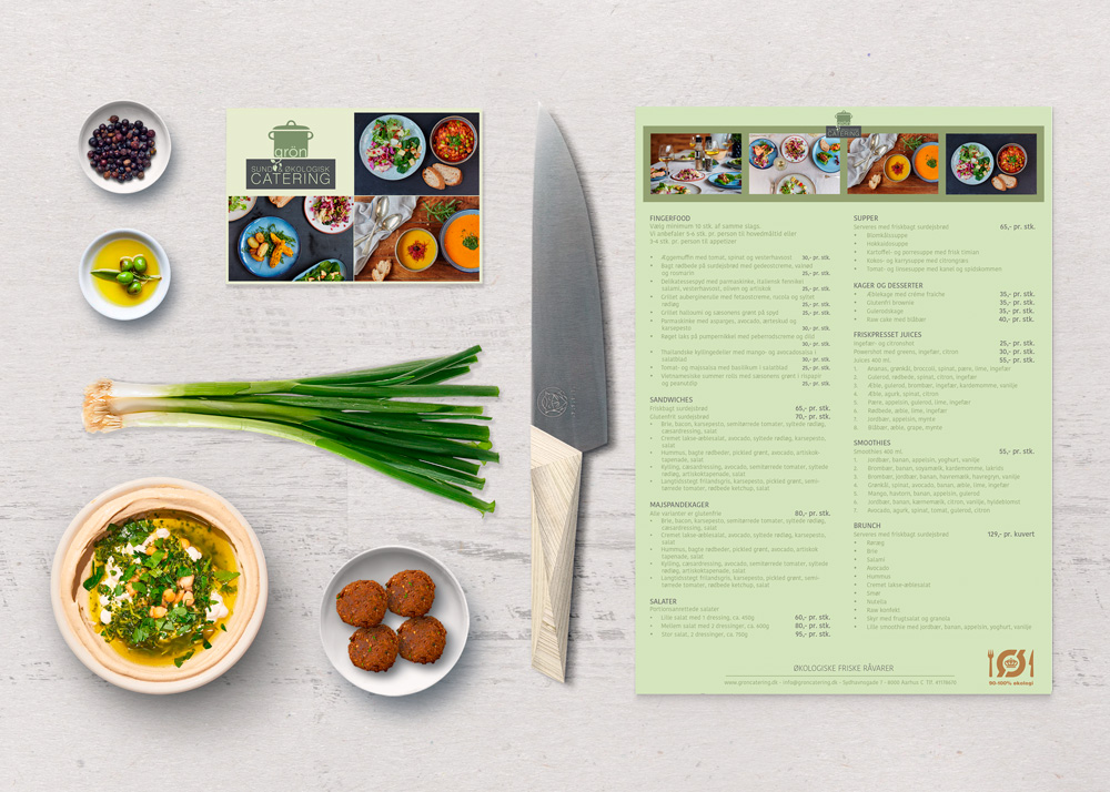 lysegrønt menukort design med billeder af mad til venstre